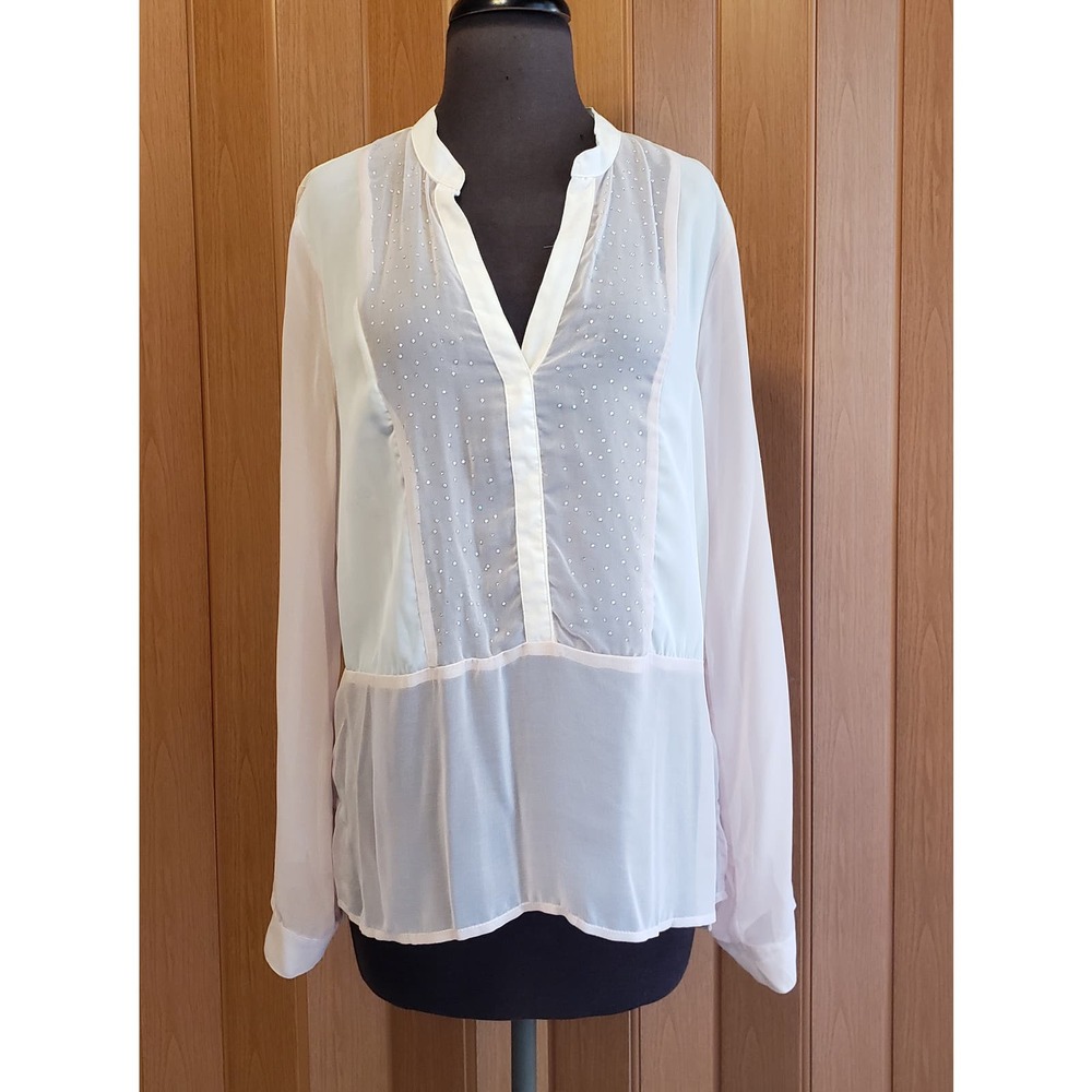 Spoiled size large pink & cream mesh long sleeve blouse